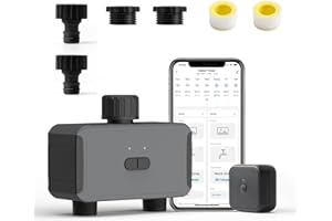 RCYAGO WiFi Sprinkler Timer, Smart Water Timer for Garden Hose, 2 Outlets Hose Timer, Automatic Irrigation Timer with Hub, Up to 20 Watering Plans, Compatible with Alexa and Google Assistant