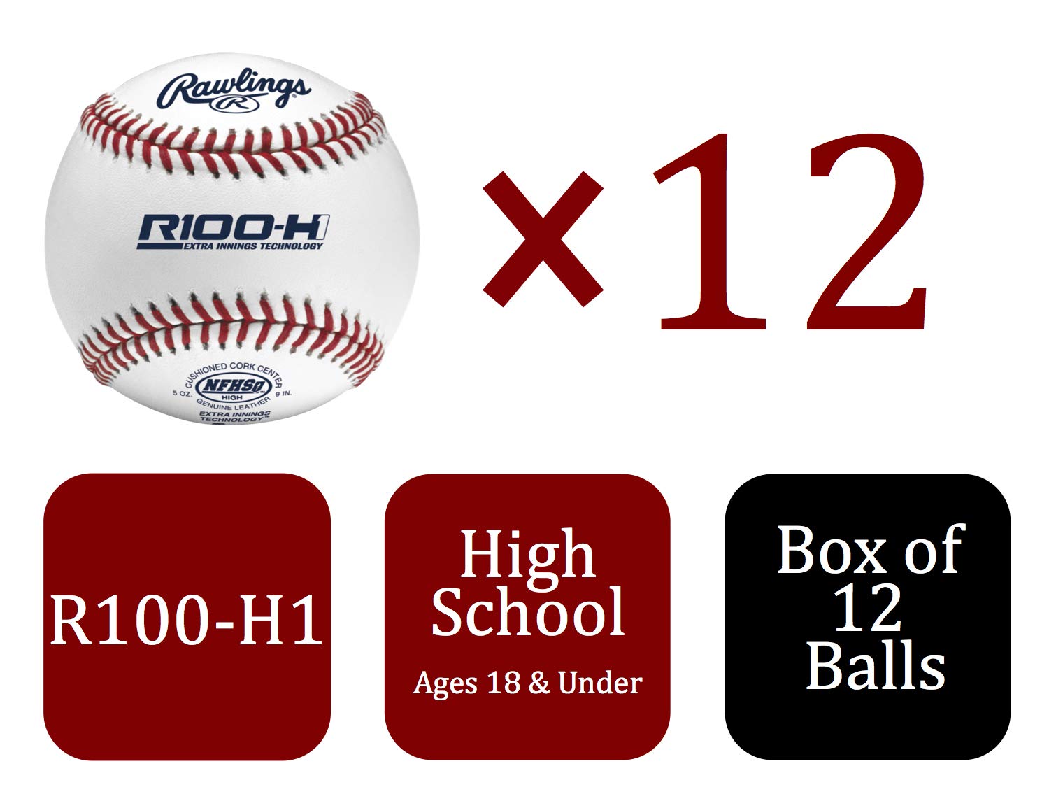 Rawlings | NFHS NOCSAE High School Baseballs | 12 Count | R100-H1 / R100-H2 / R100-H3 / RNF Options