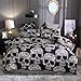 ZHH Skull Bedding Set Black and White Floral Skull Skeleton Microfiber Full Size Duvet Cover Set 3 Piece (Queen)