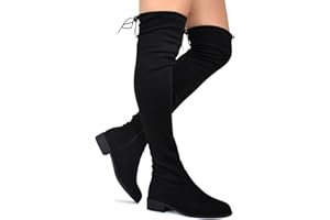Premier Standard - Women's Fashion Comfy Vegan Suede Block Heel Side Zipper Back Lace Thigh High Over The Knee Boots
