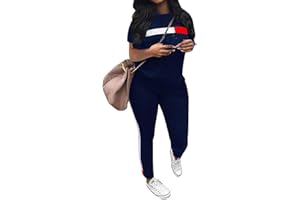 TOP-VIGOR Women 2 Pieces Sports Tracksuits Outfits Short Sleeve Top and Long Bodycon Pants Sweatsuits Set