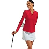ACEGOLFS Womens Golf Polo Shirts Casual Ruffle V Neck Long Sleeve Tops for Women UPF 50+ Rash Guard Ladies Pullover Shirt