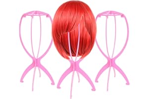 AIAIZHQH 3 Pack Wig Stand Holder, Portable Collapsible Wig Holder for Multiple Wigs, Durable Wig Stands for Women Wig Drying Stand Travel Wig Holder Stand Wigs Display Stand Tool (Pink)
