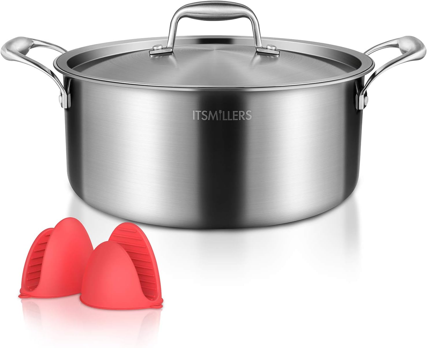 ITSMILLERS Premium Tri-ply Stainless Steel Stock pot with lid, 8-Quart Harm Free Dutch Oven with Silicone Oven Mitts,Oven Safe up to 500&deg;F