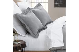 DAUAOTO Cotton Chambray Pillow Shams, 2 Pieces Pillowcases Set, 20"x26" Pillow Cover with Decorative Flange, Light Gray/Standard