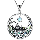 KNTTZZI Cat Necklace for Women Abalone Necklace 925 Sterling Silver Cat Necklace Jewelry Birthday Day Gift for Cat Lover