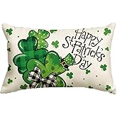 AVOIN colorlife Happy St Patricks Day Clover Bow Throw Pillow Cover, 12 x 20 Inch Shamrock Polka Dot Cushion Case Decoration for Sofa Couch