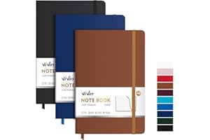 ViVin Lined Journal Notebooks, 3 Pack, (Black, Navy, Brown), 192 Pages, Medium 5.5 x 8.3 inch, College Ruled, A5 Hardcover Notebooks, Journaling Notebooks for Work, Writing, School