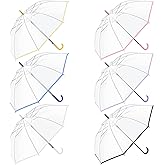 Sunnymove 6 Pack Clear Lightweight Umbrella for Rain, Automatic Open, Transparent Dome Umbrella with Easy Grip Strap for Women
