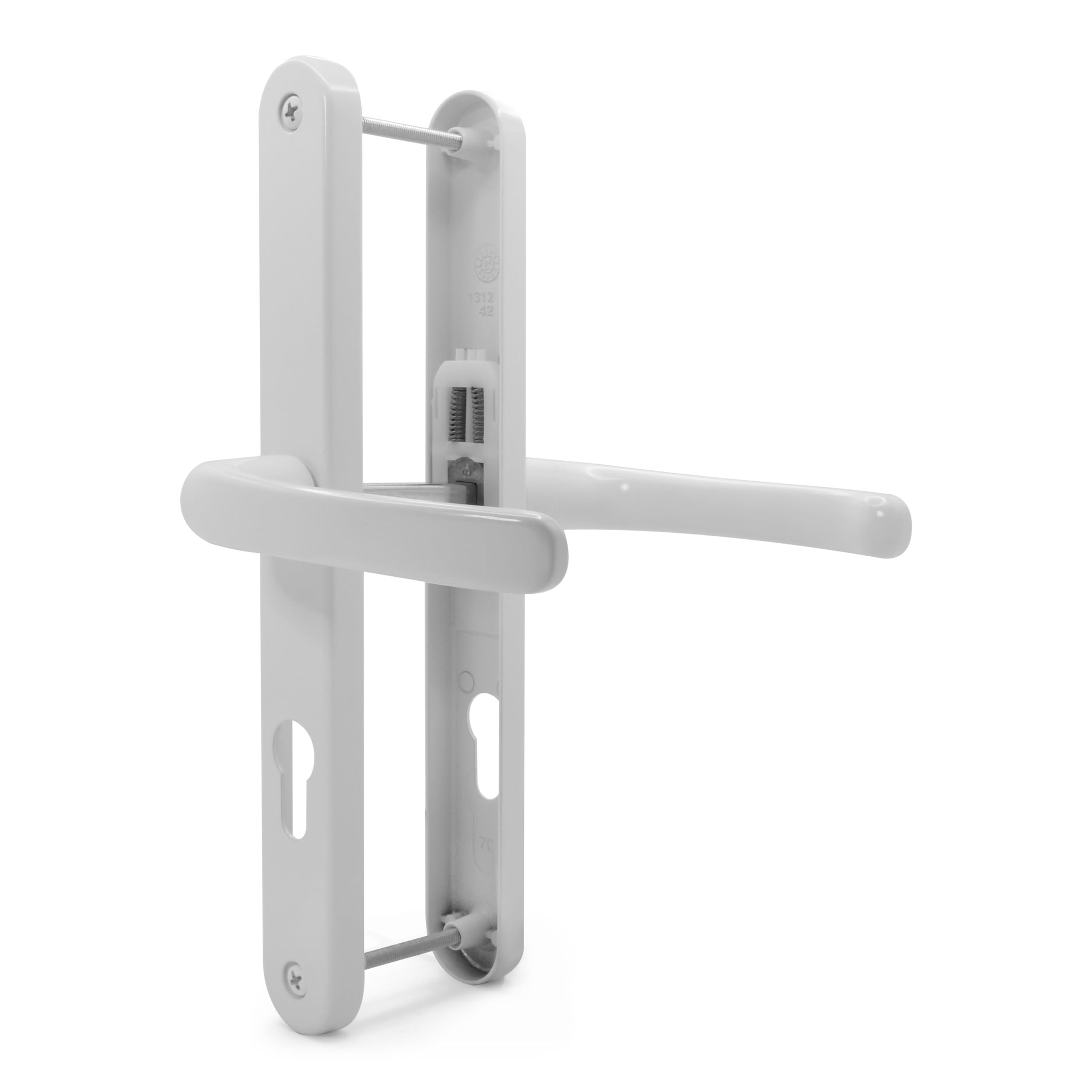 TSS Lever Style UPVC Door Handle - 70mm PZ Center - 240mm Screw Distance - 270x32mm Backplate (White)