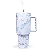 40 oz Dragonfly Tumbler With Handle and Straw Lid - Themed Gifts for Dragonfly Lovers, Women, Girls - Double Insulated Cup, Travel Coffee Mug