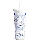 xo, Fetti White + Blue Bride Tumbler, 24 oz. | Bachelorette Supplies, Wedding Morning Drinkware, Bach Party Decorations, Bridesmaid Cup Gift