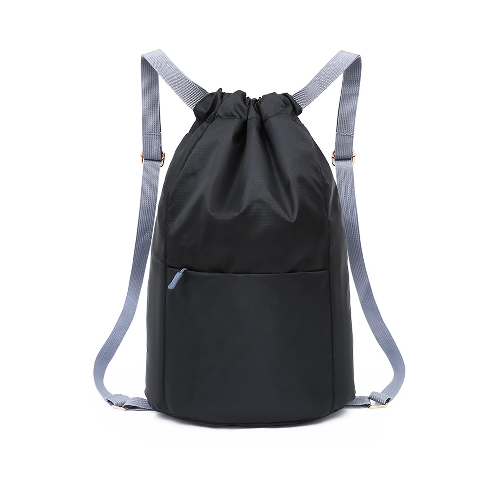 AYNKH Drawstring Fitness Bag, with Zippered Side Pocket, Gym Bag, Waterproof Sports Bag, String Swim Drawstring Bag, for School Sports, Swimming and Mountain Climbing, Travel Beach, Unisex (Black)