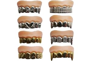 X Hot Popcorn 12 Pcs Funny Fake Gold Silver Teeth Ugly Fake Teeth Prank Plastic Troubled Teeth for Halloween Christmas Decoration