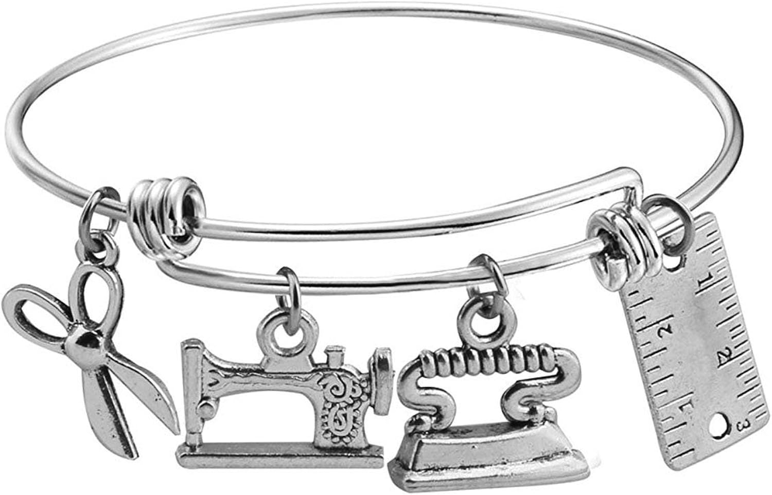 KUIYAI Sewing Charm Bracelet and Scissors Bangle Sewer Gifts for Costume Designer (bracelet silver), 2.56 inches