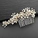 Mariell Handmade Brushed Gold and Ivory Pearl Wedding Comb - Crystal Jeweled Bridal Hair Accessory