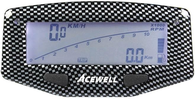 Acewell ACE-1600C Speedometer with RPM Meter Function for Motorbikes Temperature/Fuel Gauge/LED Gear Change Warning Display Carbon Look