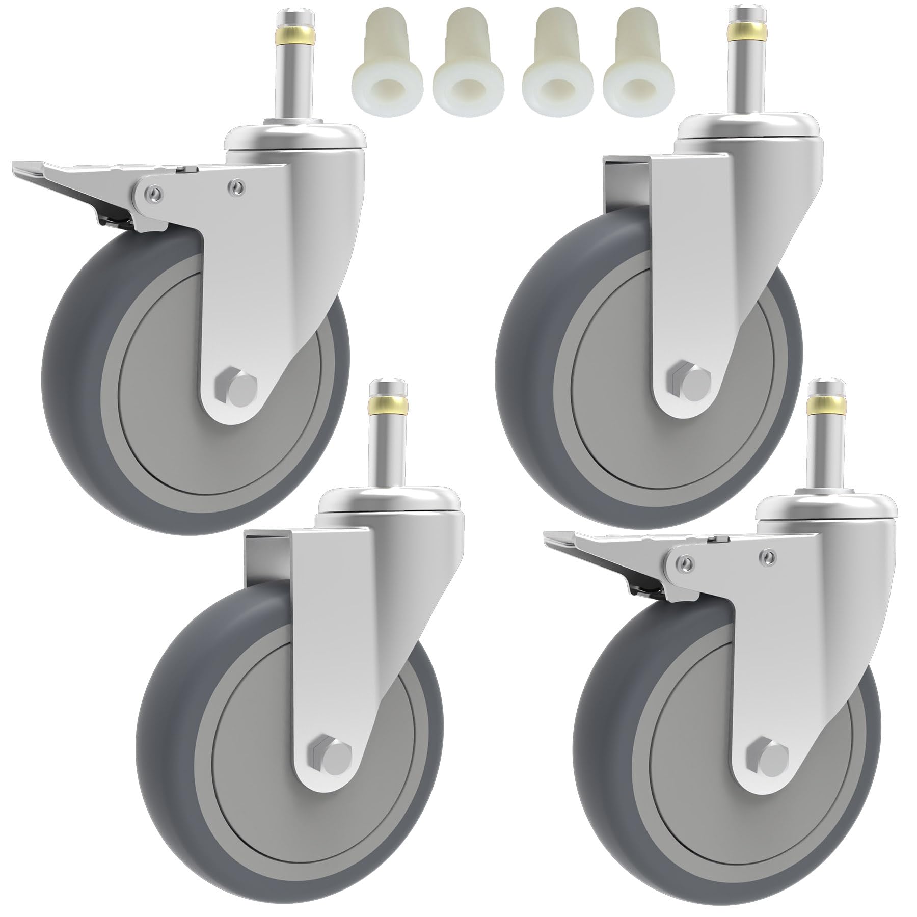 Photo 1 of RILIDRI 5-Inch Swivel Stem Caster, 7/16-Inch Stem Diameter Rubber Wheel, Heavy Duty TPR Thermoplastic Rubber Replacement Wheels, 225-lb per Wheel- 4 Pack(2 Brakes 2 Swivel)