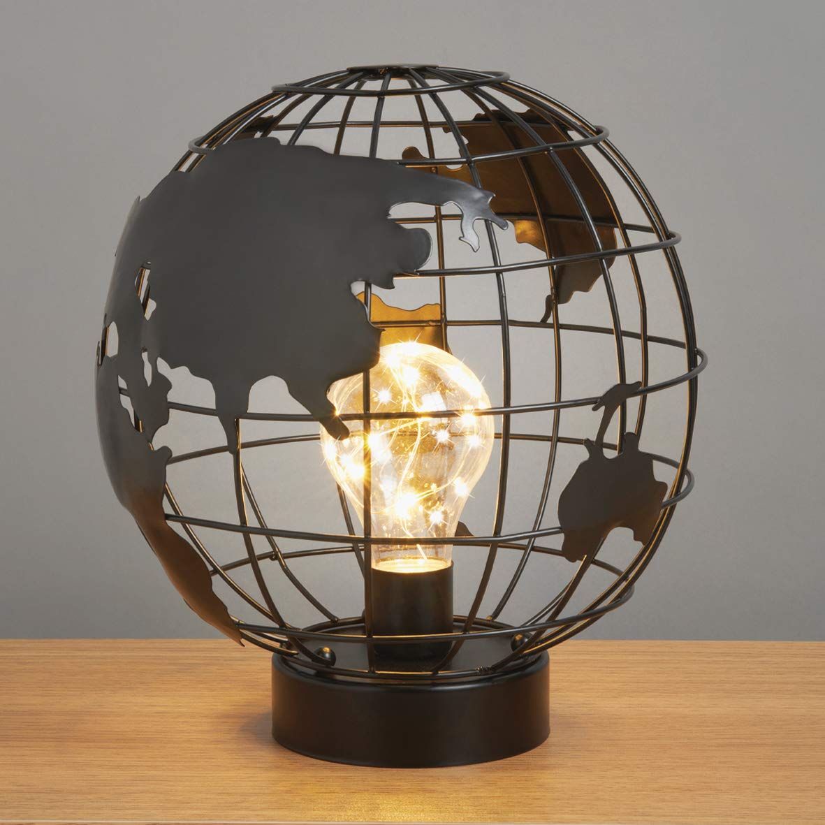 Anika Cage Lamp | Matt Black Frame | Stylish Design | Timer Function | Warm White LED (Globe)