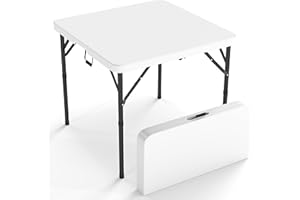 Real Relax Folding Table, 34" Square Portable Card Table with Handle and Removable Legs for Indoor Outdoor Picnic Party BBQ Camping Wedding,White