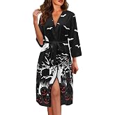 Qznuberone Women Kimono Robe Long Sleeves Loungewear Dress Under Knee Length Sleepwear Housecoat Bathrobe S-XXL