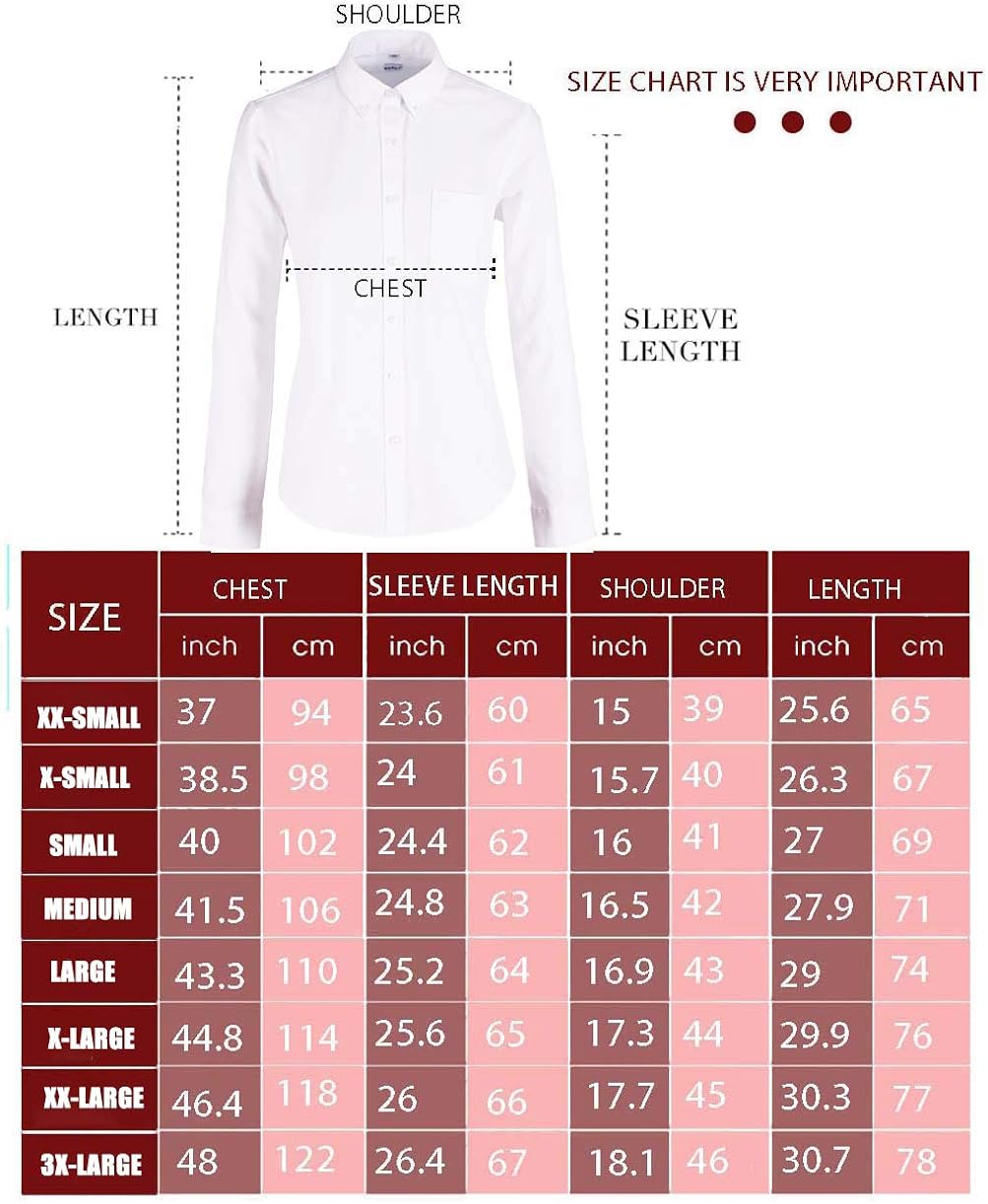 MGWDT Button Down Shirt Women Long Sleeve Blouse Oxford Shirt Classic-Fit Cotton Tops Wrinkle Resistant(2XS-3XL): Clothing