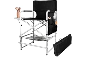 JXUFDHO Tall Directors Chairs Foldable 41'', Folding Chair Makeup Artist Chair for Clients with Side Table Cup Holder Storage Bag and Footrest, Makeup Chair for Clients 400lbs Capacity,Black