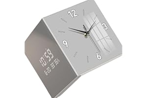 Modern Corner Wall Clock with Double Sided Display Digital and Hands Plugging in Wall for Living Room and Bedroom Living Room