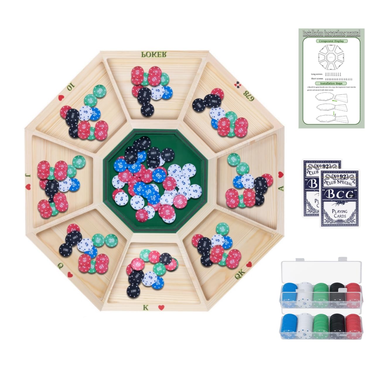 Photo 1 of 27.5IN Large Detachable Michigan Rummy Deluxe Board Game Set,Wooden Game Board+2 Decks of Poker+2 Boxes of Playing Chips,Perfect Blend of Rummy&Poker,Best Gift for Family Game Night.