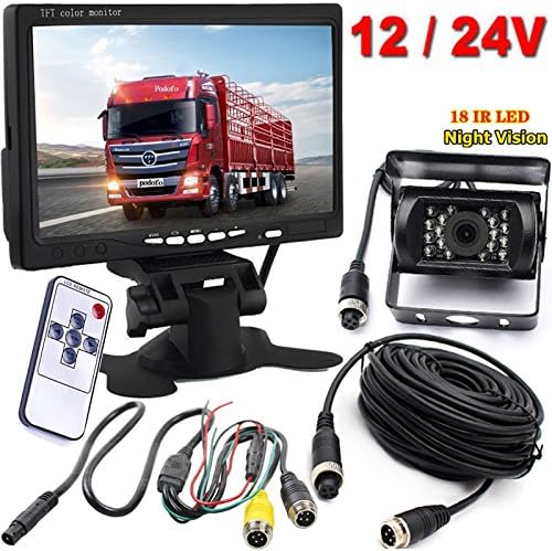 4Pin RV Bus Truck Trailer 18 IR LEDs Night Vision Waterproof Reversing Backup Rear View Camera +7" LCD HD Car Monitor with 15M(50ft) Aviation Extension Cable …