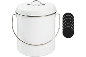 OPEXSCAL Metal Compost Bin for Kitchen, Compost Pail Indoor Kitchen Sealed with Lid, Countertop Composter Food Scarp Container, White, 1.4 Gallon