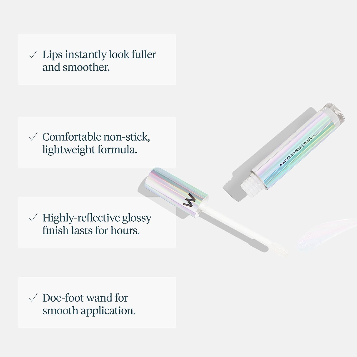 Wonderskin Lip Gloss Blading Top Gloss, Clear Glitter Lip Gloss, Hydrating and High Shine Finish Lip Makeup (Clear Shine)