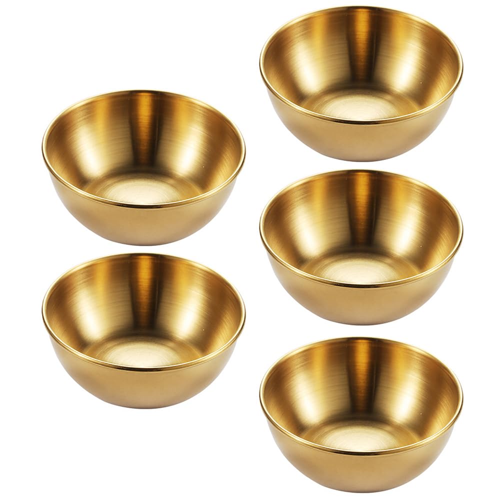 DOITOOL Stainless Steel Sauce Dishes 3.15 Inch Round Mini Dip Bowls 5 Pack for Condiments Appetizer Serving Tray Small Spice Plates for Home Restaurant BBQ