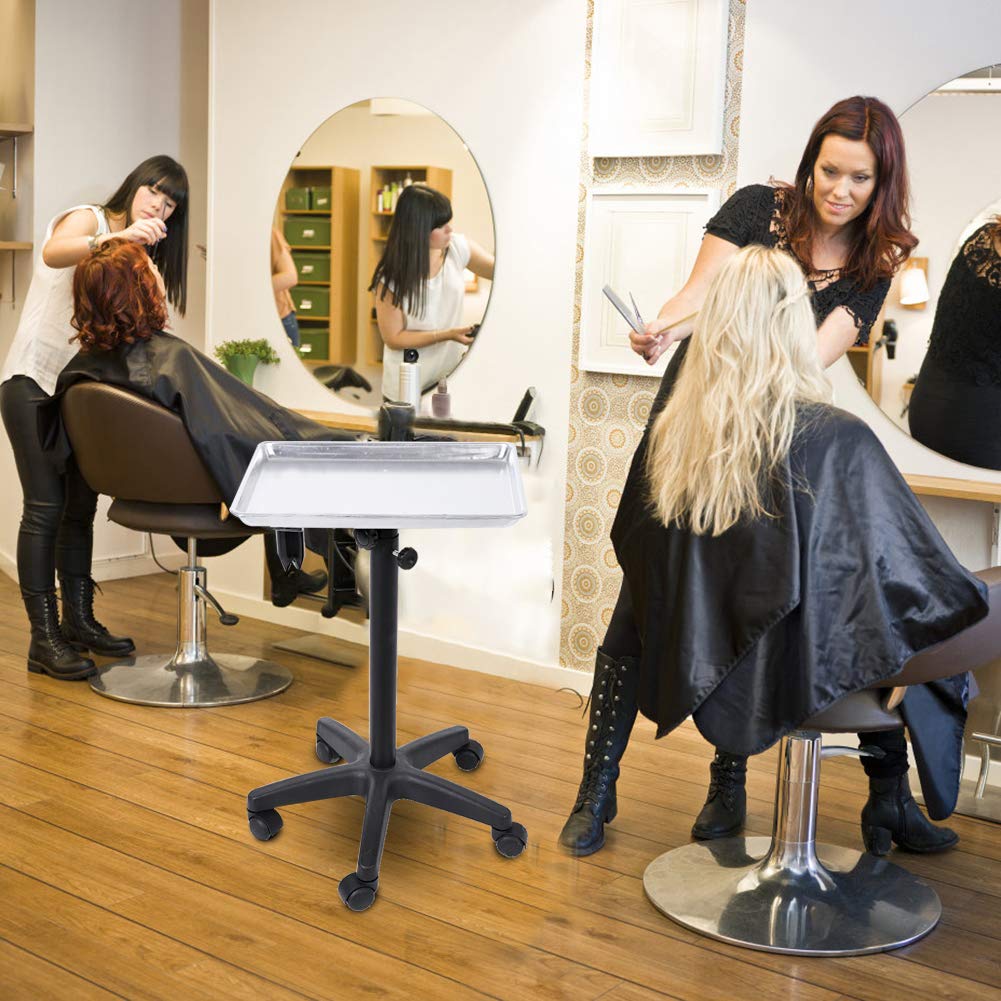 Salon Instrument Tray, Height Adjustable Hairdressing Trolley Cart Aluminium Service Tray with Rolling Wheel for Salon Tattoo Spa Beauty Tool storage: Beauty