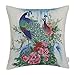 CaliTime Canvas Throw Pillow Cover Shell for Couch Sofa Home Decoration Couple Peacocks with Floral Bamboo Painting Print 18 X 18 Inches