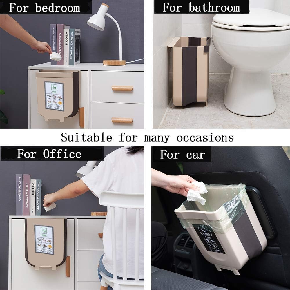 HorBous Kitchen Hanging Trash Can, Foldable Trash Bin, Small Portable Collapsible Waste Bins for Cabinet, Car Bedroom+30 Garbage Bags (Brown): Home & Kitchen