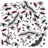 FUN LITTLE TOYS 152 Pieces Plastic Realistic Bugs (Fake Cockroaches, Spiders, Scorpions, Worms etc.) and 1 Pack Super Stretch Spider Web for Halloween Party Favors and Decorations Props
