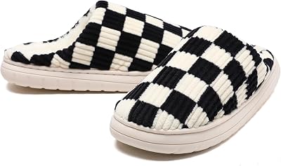 Chaussons Femmes Hommes,Des Pantoufles à Carreaux en Mousse Floue Glissent sur des Pantoufles Moelleuses de Chambre à Coucher anti-skid Intérieur Extérieur(Noir,38/39 EU)