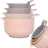 BoxedHome Nesting Plastic Mixing Bowl Set with Pour Spouts and Handles - Non Slip Bottom, BPA free Microwave & Dishwasher Safe(Khaki Pink, 4 Pack)