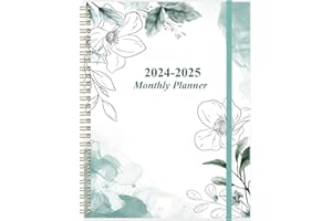 HEVEBOIK 2024-2025 Monthly Planner - 18 Monthly Calendar, July 2024 - December 2025, Two Pages Per Month, 9" x11" Planner with Tabs, Strong Twin-Wire Binding, Inner Pocket, Teal Floral