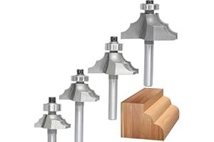 Akylin 4Pcs Bearing Guided Bead Ovolo Bit Set,1/4" Shank Decorative Edge Bits with Double Round,Rounding Over Radius 3.2mm, 4mm, 5.5mm, 6.35mm, for Wood Profiling,Molding