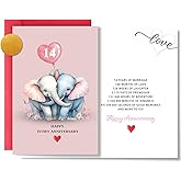 PLTHHLOVE 14th Wedding Anniversary，7 * 5in Happy Ivory Anniversary，Double Sided Printing 350gsm Thick Card