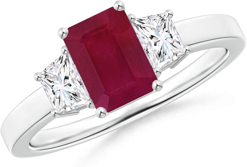 Amazon.com: Ruby and Diamond Three Stone Ring (7x5mm Ruby): Jewelry