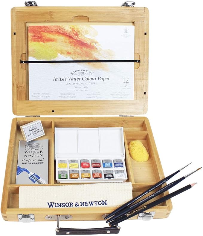 Winsor & Newton – Set de acuarelas en maletín de bambú: Amazon.es: Oficina y papelería
