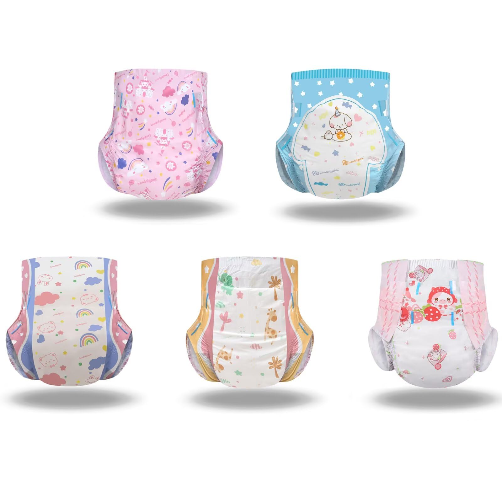 Photo 1 of Landofgenie Adult Diapers with Tabs High Absorbency Print Diaper for Women and Men Medium Pack of 10, 5 Patterns