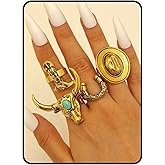 Mayvary Western Rings for Women, 3Pcs Vintage Gold Silver Cowboy Cowgirl Hat Boots Horseshoe Ring Set, Boho Stackable Statement Rings Size 8 Non Tarnish Waterproof Dainty Fashion Jewelry Gift