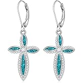 Sterling Silver Cross Earrings for Women Dangle Turquoise Cross Earrings Religious Jewelry Gifts Elegant Jewelry for Lovers