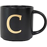 COLLECTIVE HOME - Monogram Ceramic Mugs, 15 oz Golden Initial Black Coffee Cups, Elegant Alphabet Tea Mugs, Elegant Personalized Mug with Gift Box, Unique Mug with Double Side Capital Lette (C)