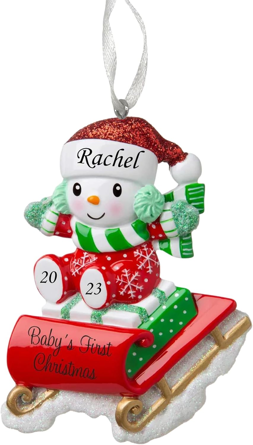 Ornaments - 2023 Personalized Ornament Baby's First Christmas Gender Neutral Snowbaby on Sled Christmas Tree Ornament Artisanal Customized Glittered Decoration Baby Ornaments-Free Personalization