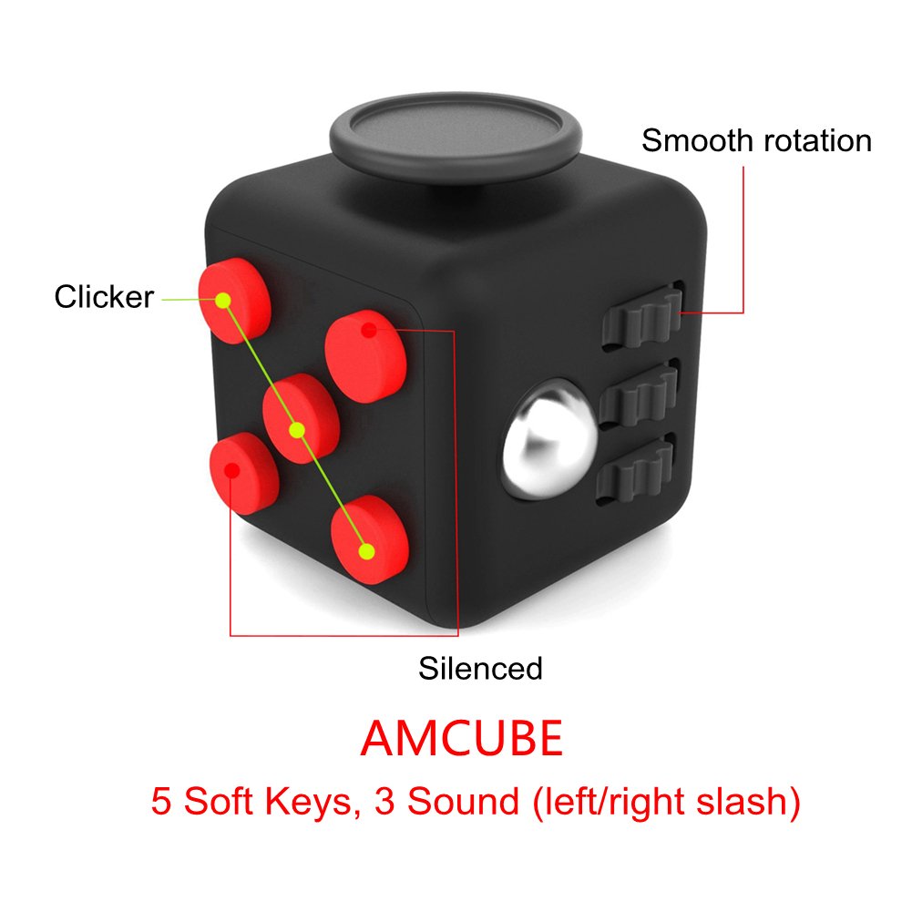 Amteker Fidget Cube Fidget Toy Anxiety Attention Stress Relief, and Break Nervous Habits for Children and Adults (Black and Red)